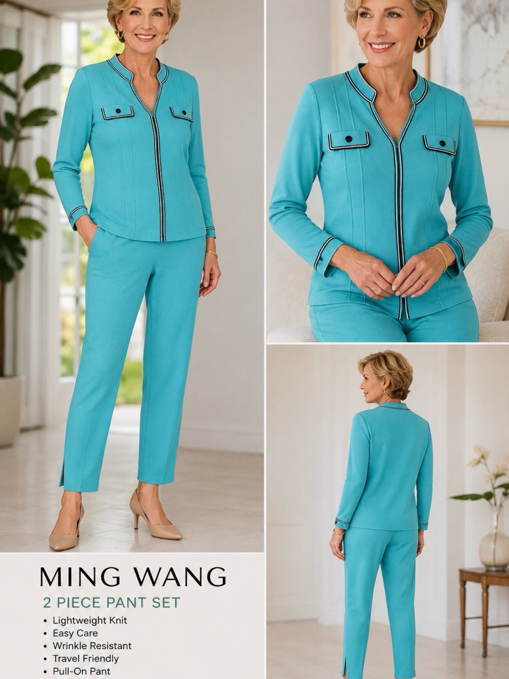 Ming Wang Turquoise Two-Piece Knit Pant Set- NWOT